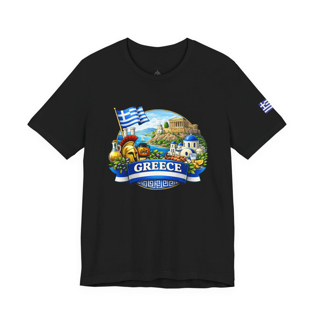 Greece Travel Graphic Tee – Greek Landmark & Flag Souvenir Shirt